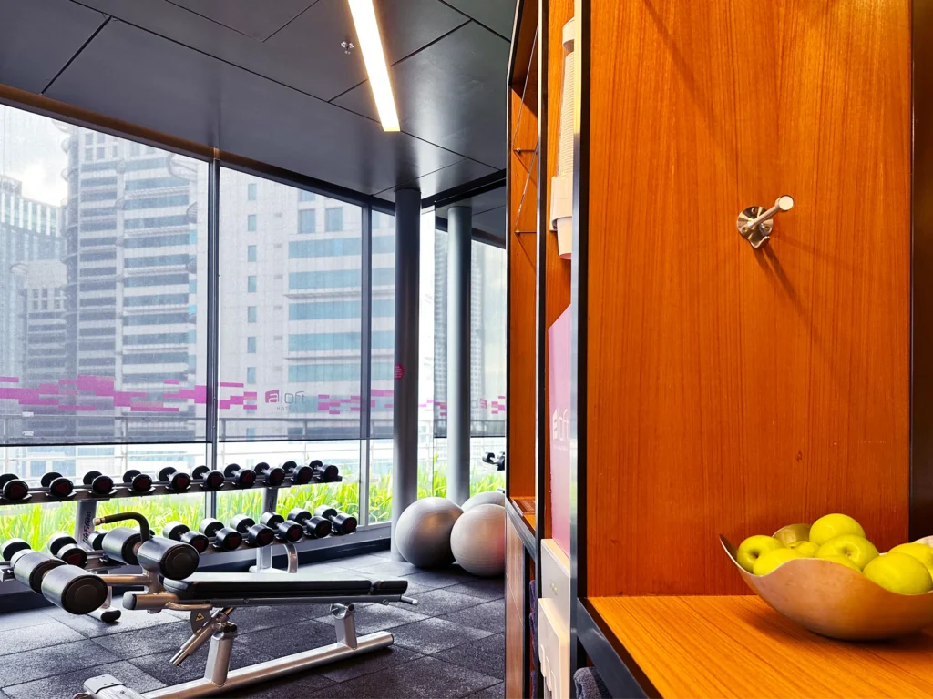 Free weights area at Re:charge Fitness Center, Aloft Kuala Lumpur Sentral