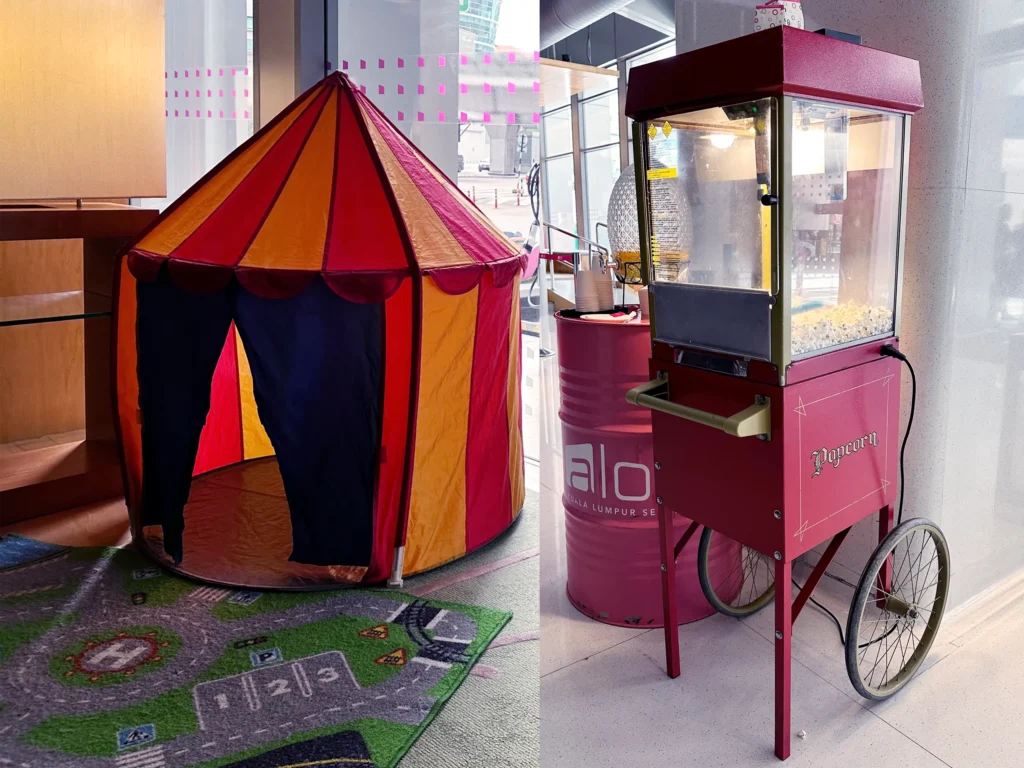 Children's tent and popcorn machine at Aloft Kuala Lumpur Sentral