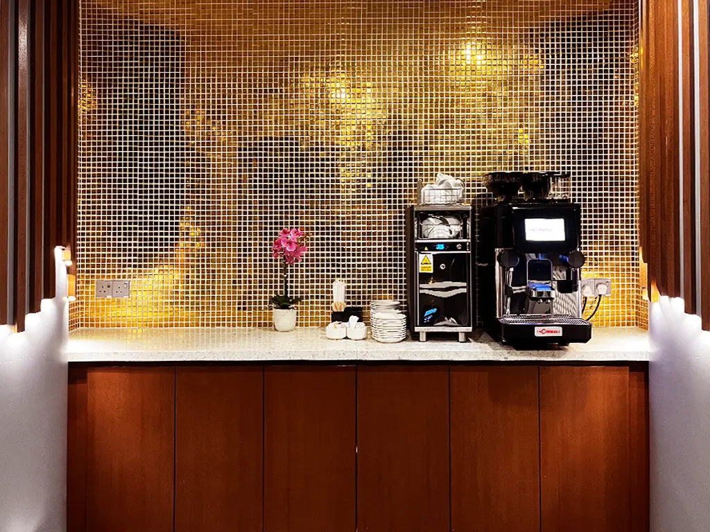 Coffee and tea station at Travel Club Lounge KLIA Terminal 1