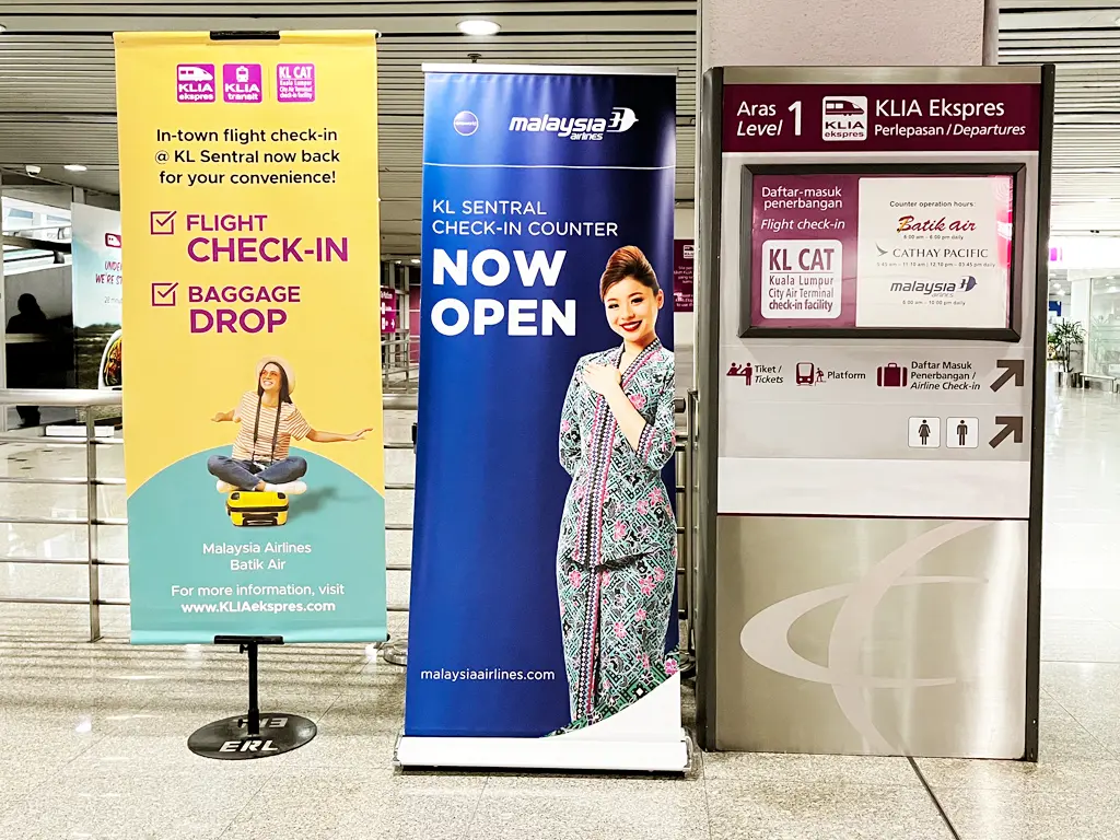 KLIA Ekspres Flight Check-In and Baggage Drop at KL Sentral