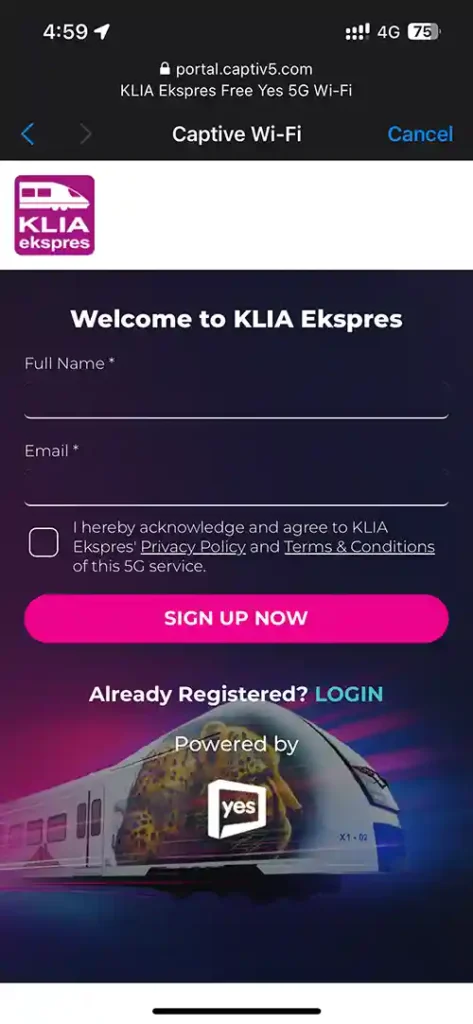 KLIA Ekspres Wi-Fi Captive Portal