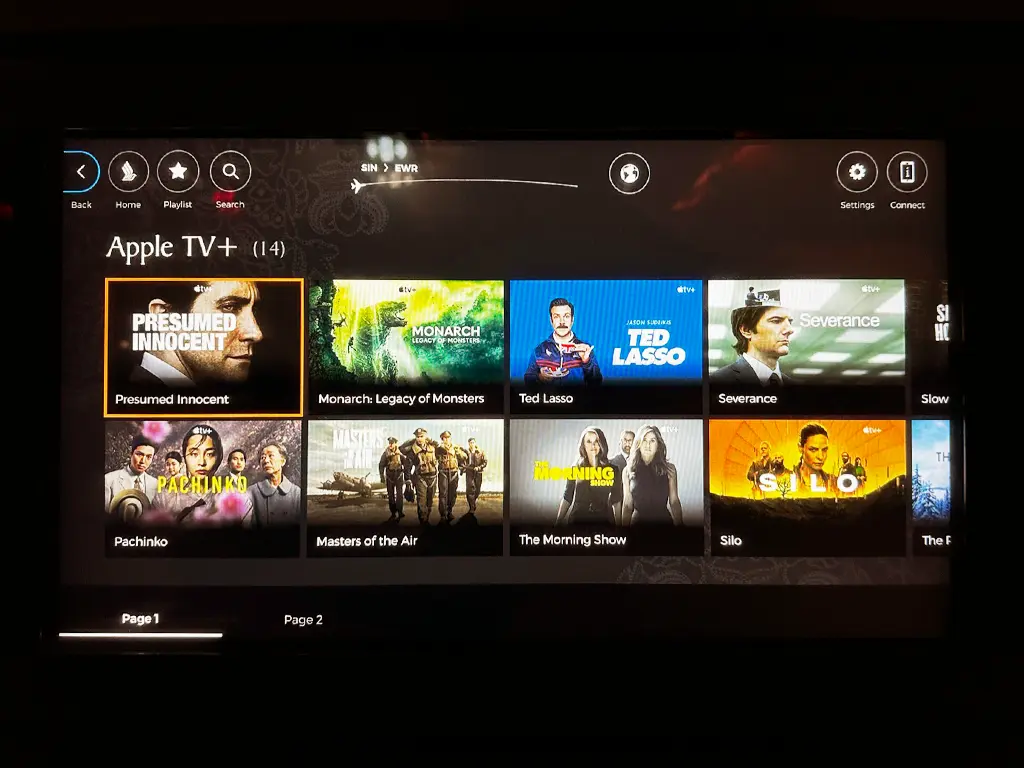 Apple TV+ on Singapore Airlines SQ22 SIN-EWR A350-900ULR