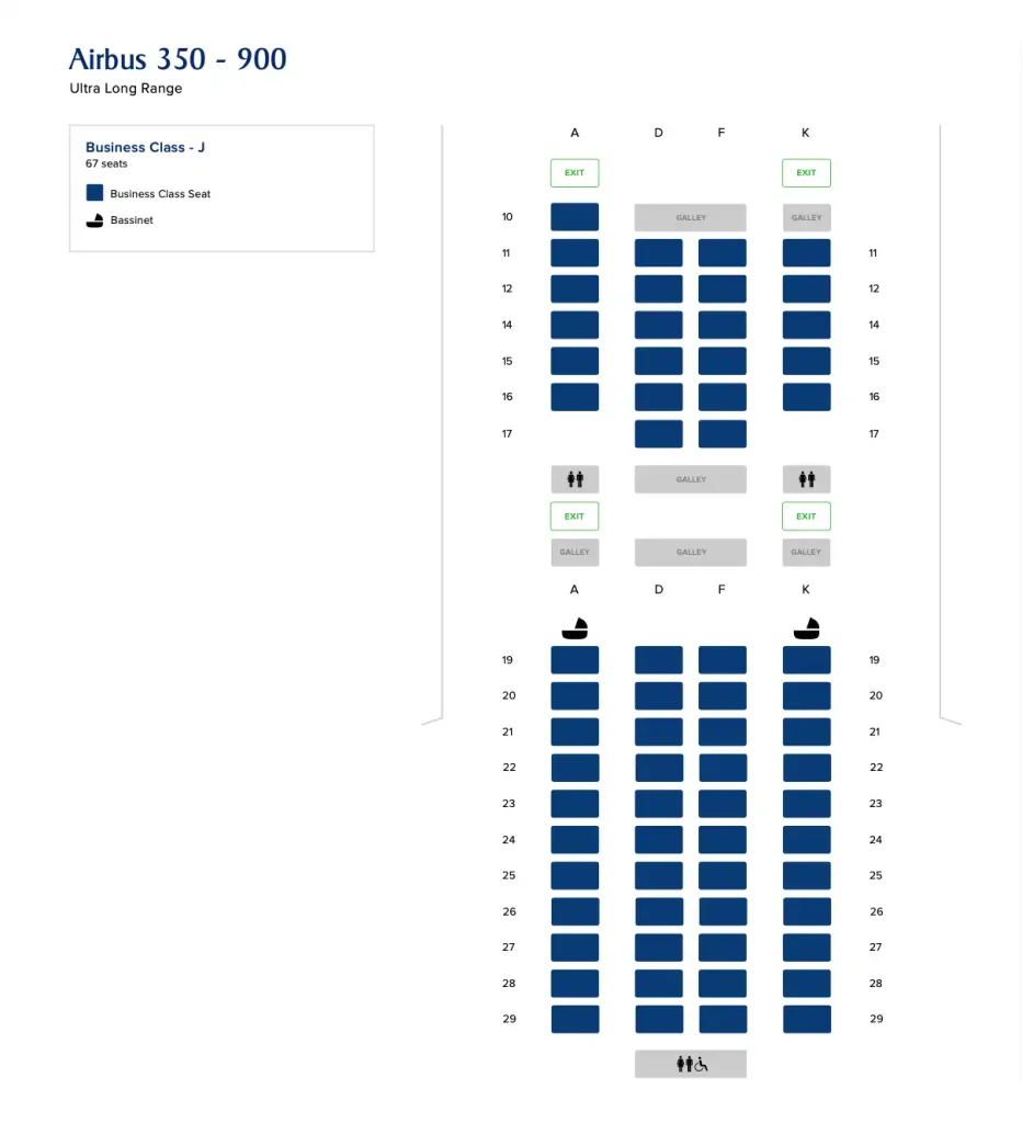 Business Class seat map, Singapore Airlines A350-900ULR