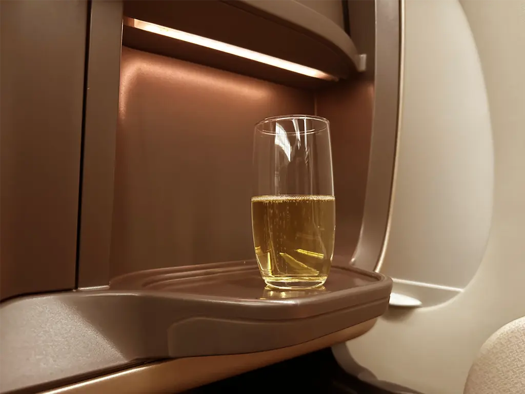 Champagne served shortly after boarding