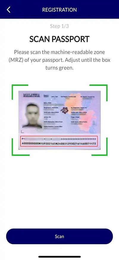 Scan passport on MyBorderPass app