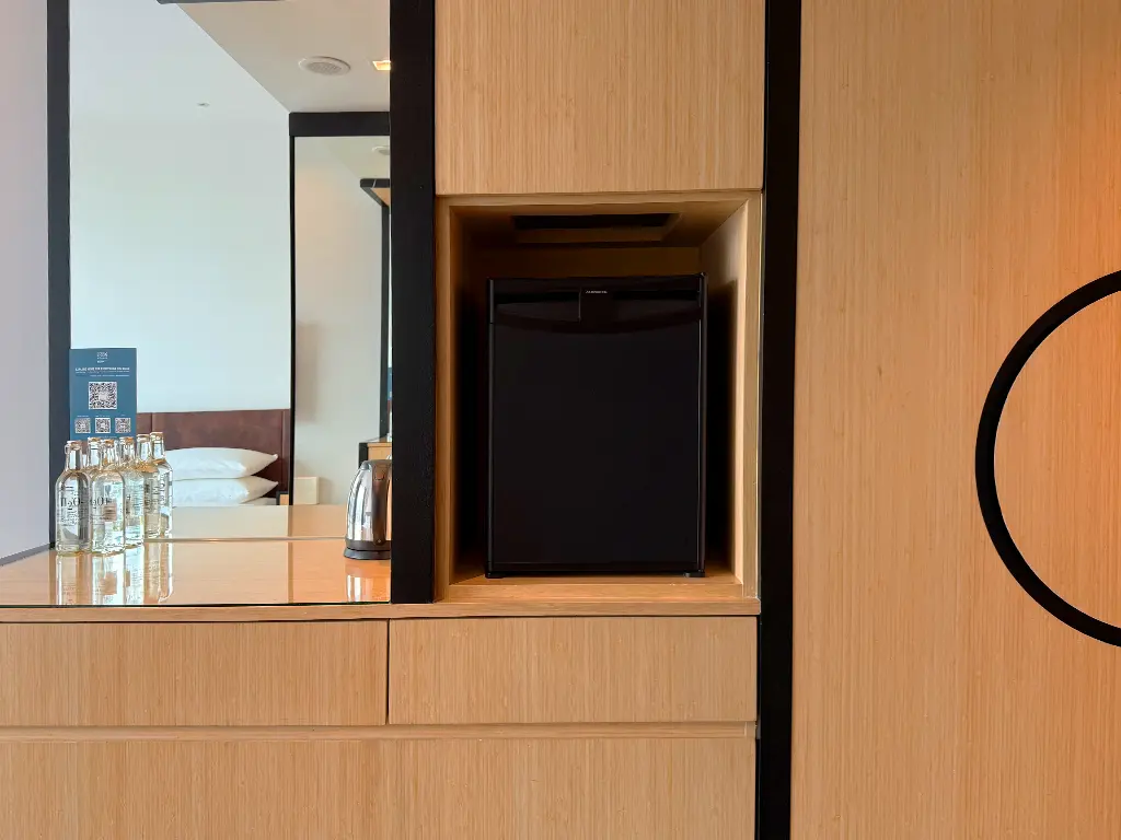 Guest Room minibar, kettle and drinking water in glass bottles, Four Points by Sheraton Kuala Lumpur, Chinatown