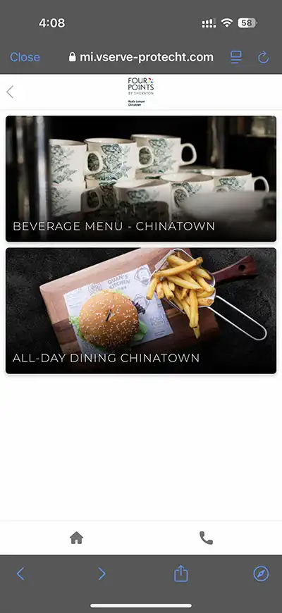 In-Room Dining menu, Four Points by Sheraton Kuala Lumpur, Chinatown